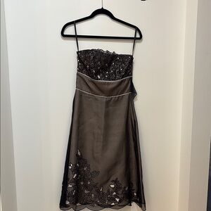 White House Black Market Brown Tan Embellished Sundress
